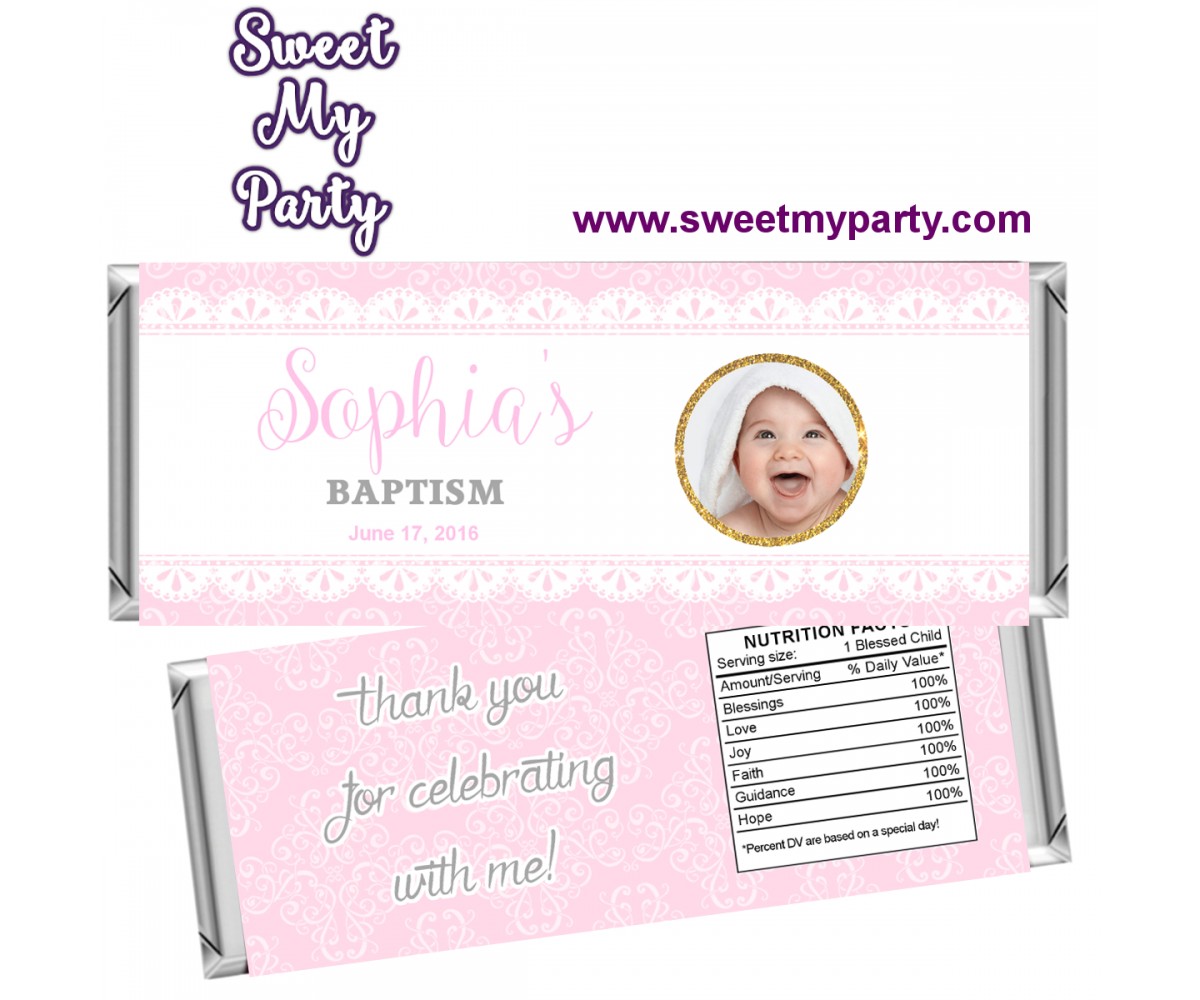 Baptism candy bar wrappers with photo for girl,Christening candy bar wrappers,(1bg)